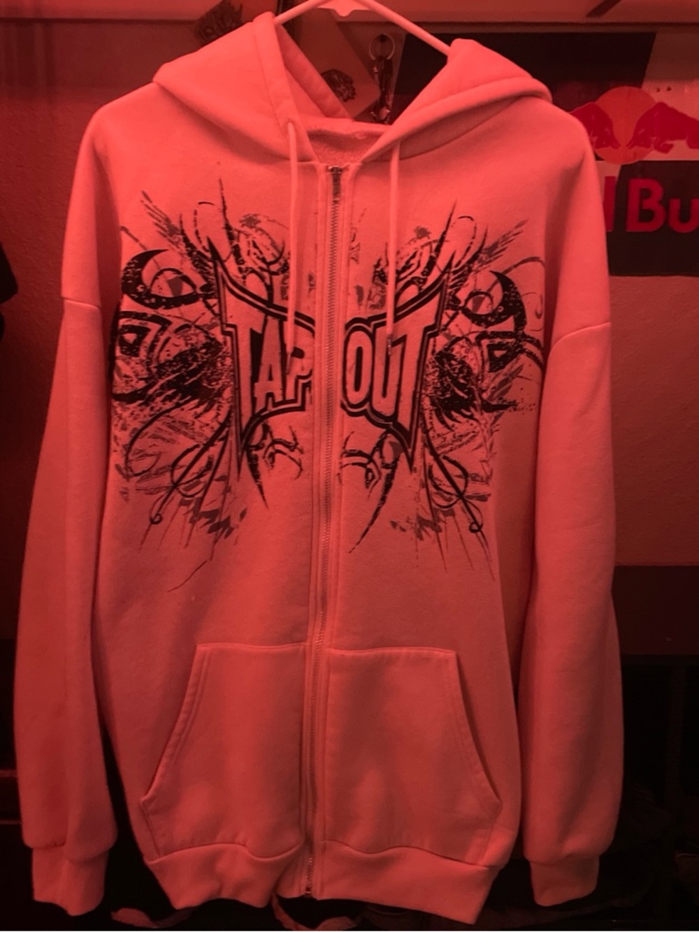 Tapout White Zip-Up Hoodie with Black Graphic